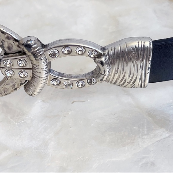 Chico’s Silver Tone Rhinestone Buckle Black Belt S - Picture 11 of 16